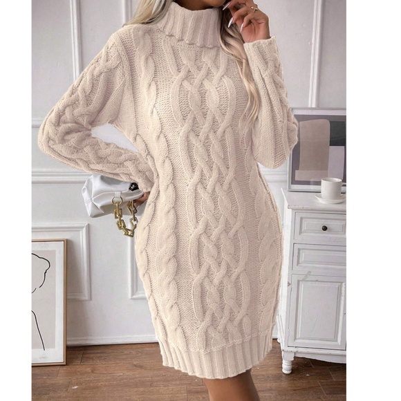 Cozy Solid Turtleneck Chunky Knit Sweater Dress - Picture 5 of 8
